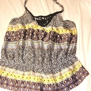Lane Bryant Geometric Design Halter Top With Peplum Waist & Macrame Front 14/16